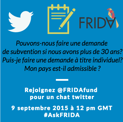 FRIDAfund's tweet photo. #Twitter #chat in #french in a few hours! | Rejoignez #FRIDAfund pour un chat de twitter avec @Saalajeng #AskFRIDA http://t.co/QnzemDa8QP