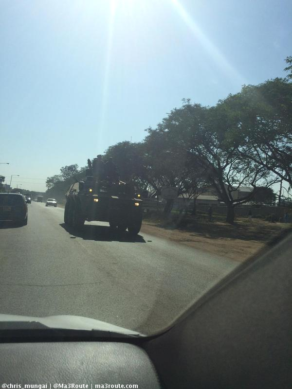 a3Route's tweet photo. Why are soldiers in tanks moving up Ngong Rd? This is the third one I've spotted  http://t.co/oEuz8e9aCb via @chris_mungai