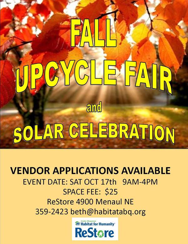 ABQHabitat's tweet photo. Our Fall #UpCycleFair at the #ReStore is coming soon! Interested in becoming a vendor? email beth@habitatabq.org http://t.co/ksIlqkiDse