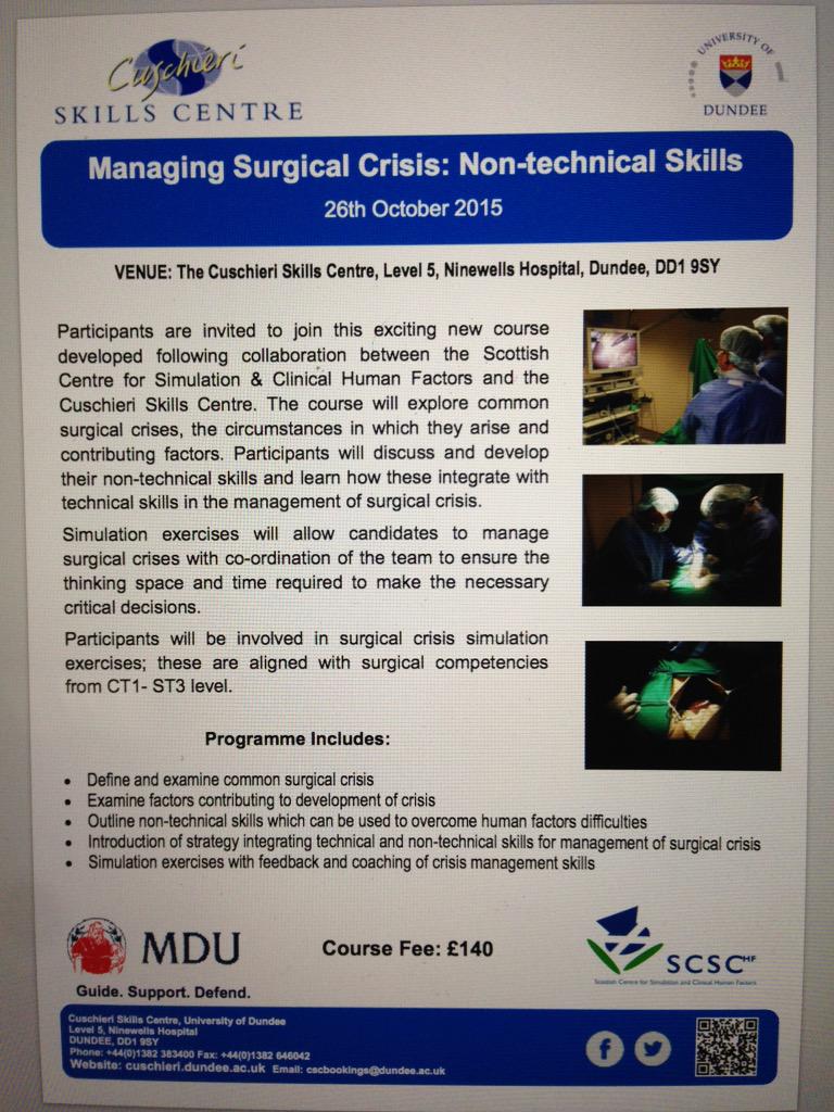 Trainee surgeons! There are still places available on the Managing Surgical Crisis course cuschieri.dundee.ac.uk/courses/genera…