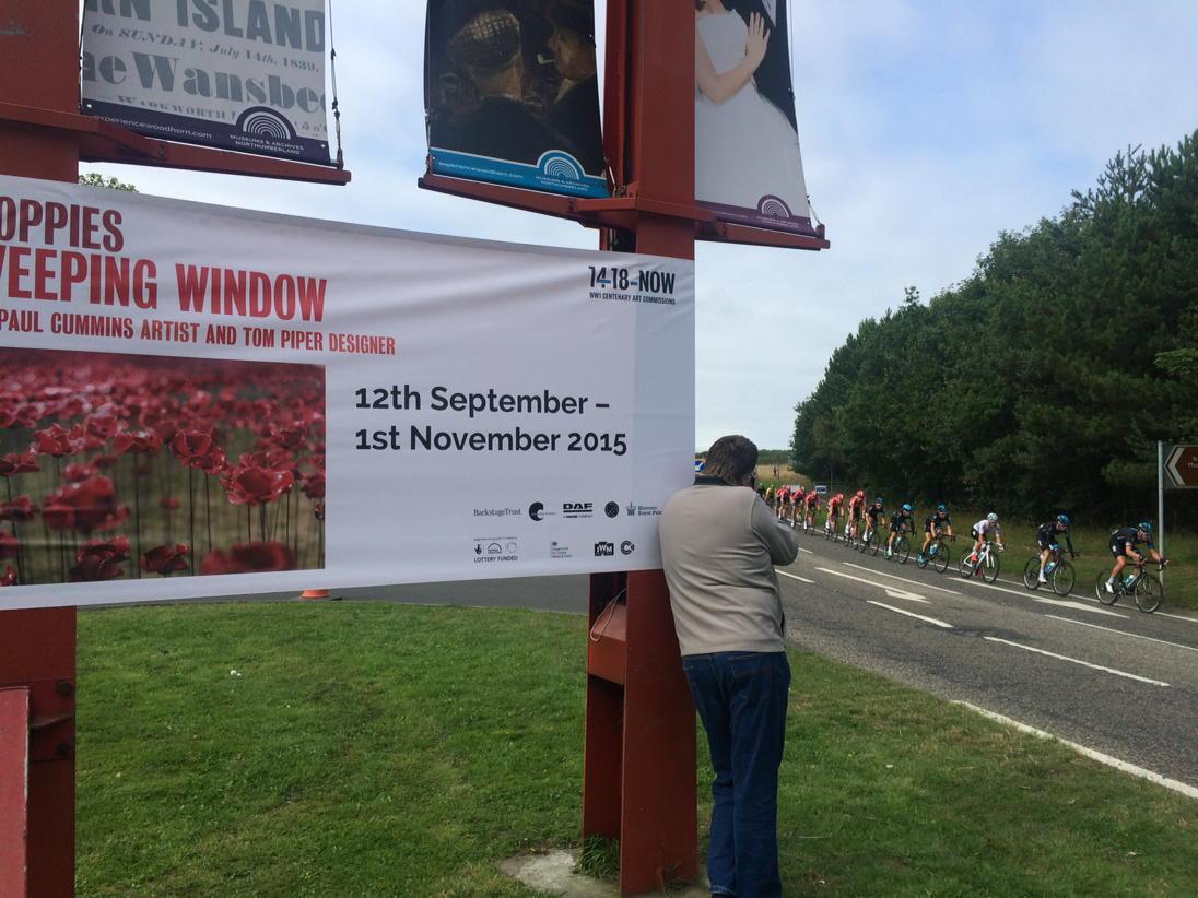 Our #PoppiesTour banner nice and prominent as the #NlandTOB riders passed <a href="/Woodhorn/">Woodhorn Museum</a>