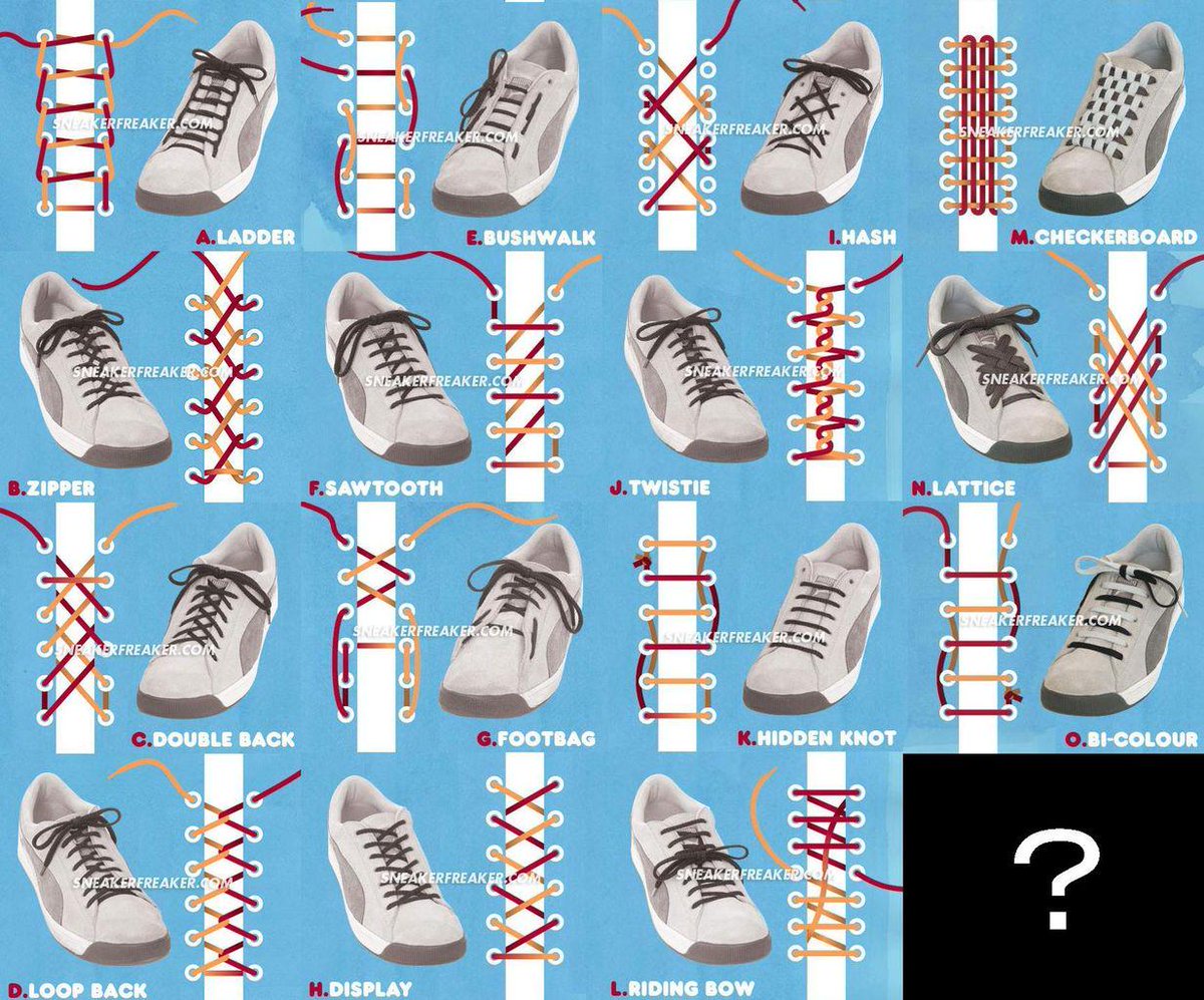 銀さんの学校では教わらないムダ知識 در توییتر 海外で話題になった色んな靴ヒモの結び方だ オシャレ上級者を目指すなら必須かもね 中には2色のヒモを使った珍しい結び方もあって面白いぞ Http T Co I7bhy9nml4