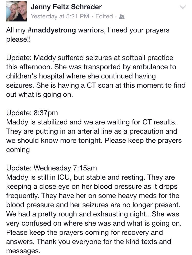 SizzleFliam2K15's tweet photo. Update on Maddy #maddystrong #prayersformaddy http://t.co/m5KzQ6hVEw
