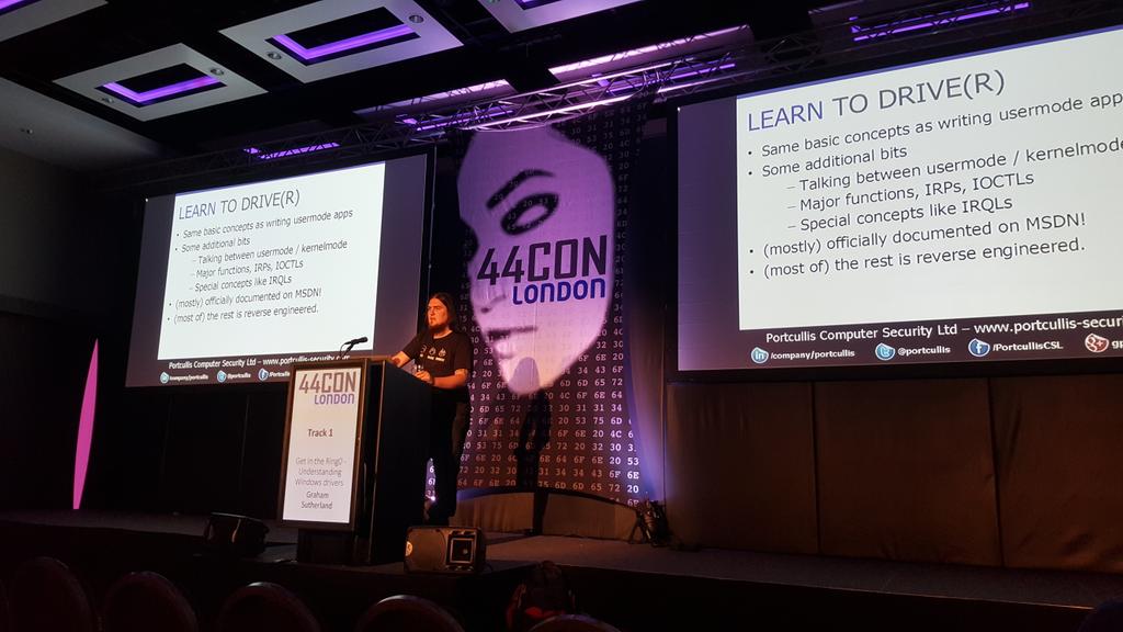 RT <a href="/hackerfantastic/">hacker.house</a>: #44con <a href="/gsuberland/">Graham Sutherland (Polynomial^DSS) ➡️ chaos.social</a> talking on an introduction to Windows driver development. ” <a href="/Portcullis/">Portcullis Security</a>