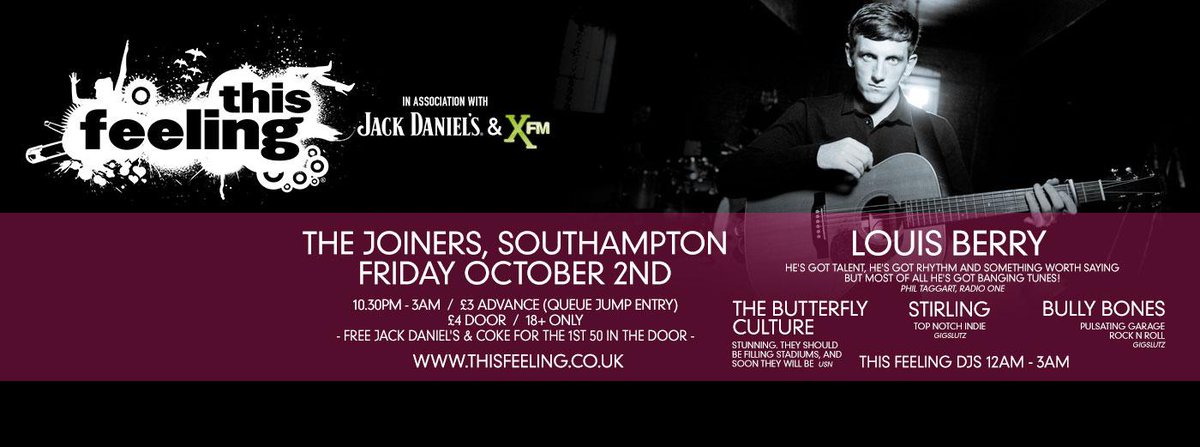 Great lineup for <a href="/This_Feeling/">This Feeling</a> clubnight coming Oct 2nd! @LouisBerryOffic <a href="/TBCulture/">TheButterflyCulture</a> Stirling &amp; <a href="/BullyBonesMusic/">BullyBones</a> :)