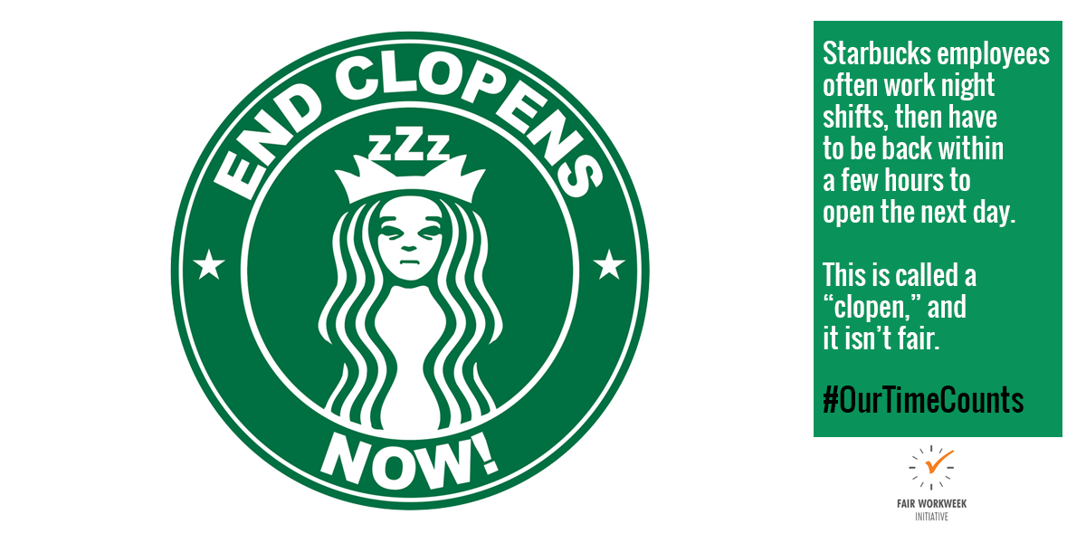 popdemocaction's tweet photo. Join today at 3pm ET: Tell @Starbucks to end #clopens NOW. Sign the petition: http://t.co/TAqlSaNYoi #OurTimeCounts http://t.co/0PhRQZxUud