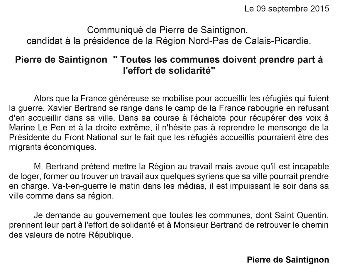 Retrouvez mon communiqué de presse : " Toutes les communes doivent prendre part à l'effort de solidarité " #Réfugiés