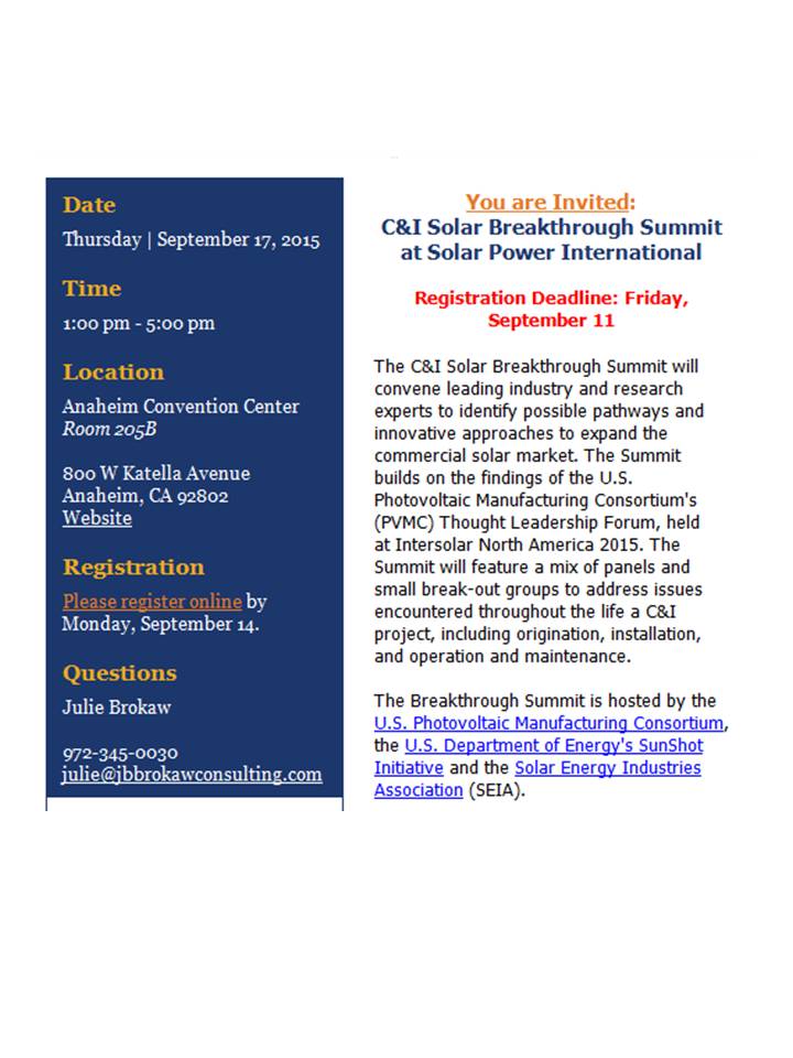 Mark your calendar for C&amp;I Breakthrough Summit <a href="/SPIConvention/">We're now RE+ Events</a> Sept 17, 1-5 pm. We'll be there! Details below #SPIcon