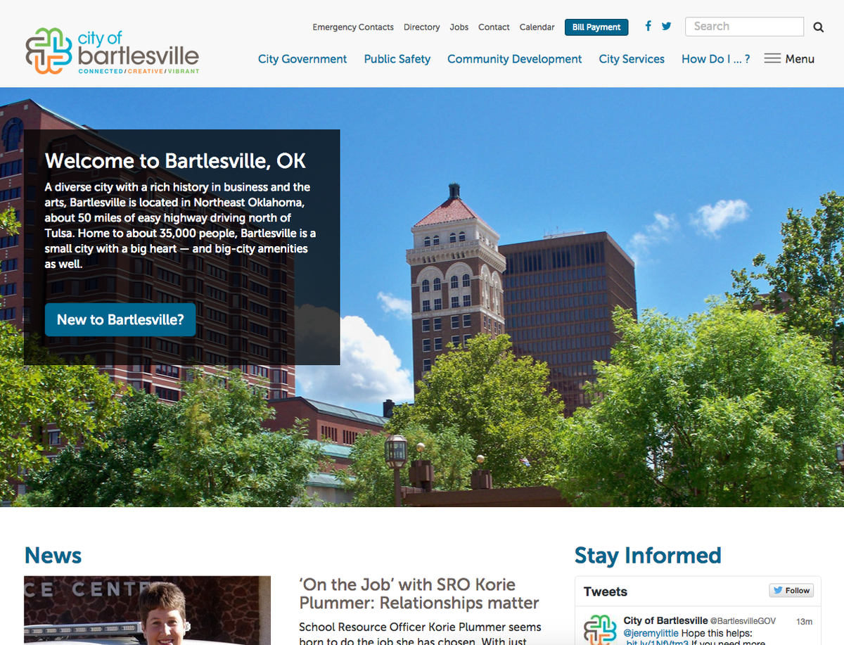 BitBrilliant's tweet photo. Check out our newest project, the City of Bartlesville website! @bartlesvillegov http://t.co/7AddlnBPMy #bartlesville http://t.co/GpPQ19G0nQ
