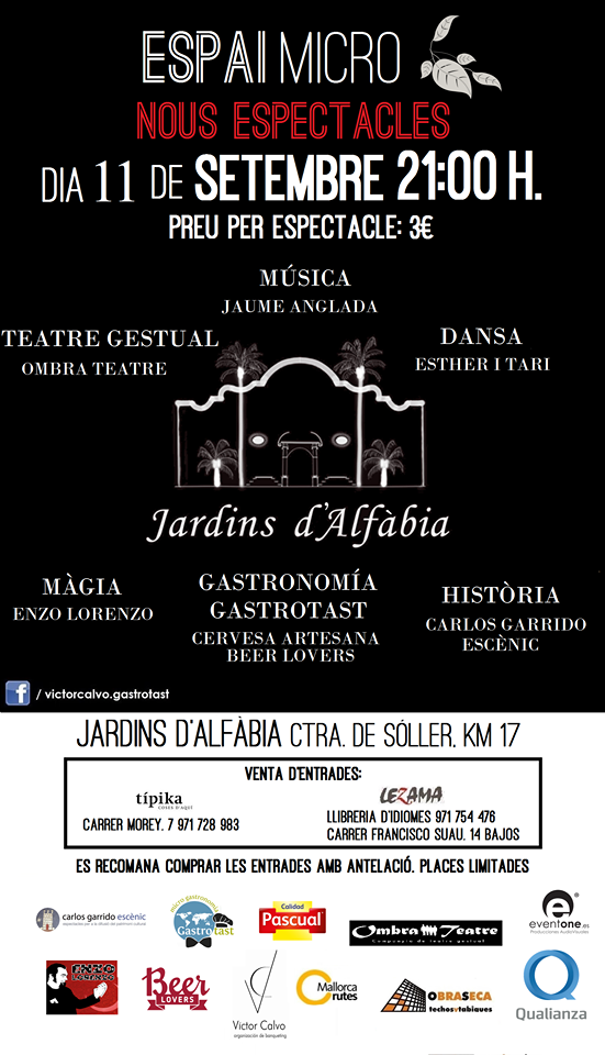 BEERLOVERSNORD's tweet photo. Más eventos culturales y gastronómicos. Viernes 11 a las 21h último #EspaiMicro del verano en Jardines de Alfabia. http://t.co/sdthSOCH7G