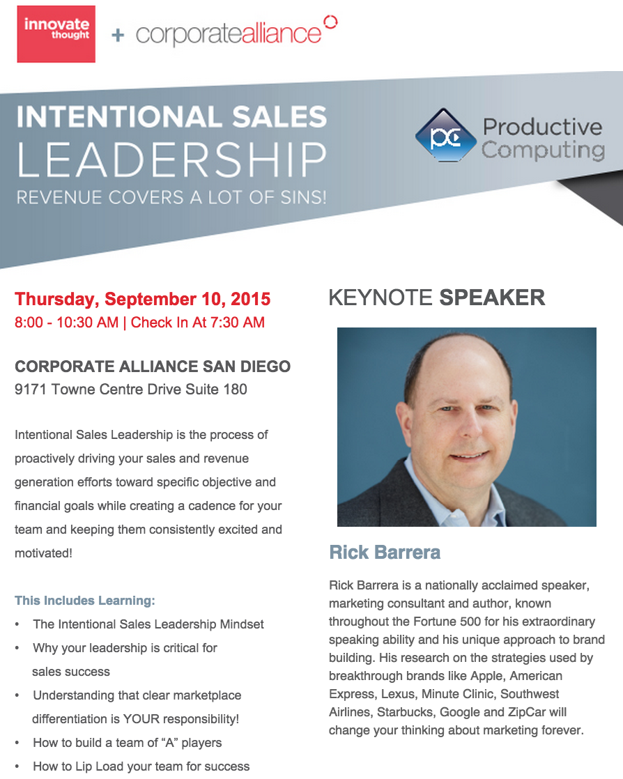 RickBarreraTips's tweet photo. If you're in San Diego come learn about Intentional Sales Leadership! Register for free:   http://t.co/Hwya50OZFp http://t.co/JLd9VGQLOO