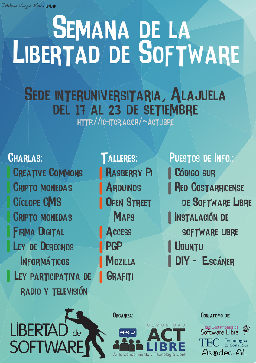 cslucr's tweet photo. El #SFCCR se celebra en tres ciudades en Costa Rica, estas son las actividades en Alajuela. @ACTLibreCR #SFD2015 http://t.co/0BtDpU4YSz