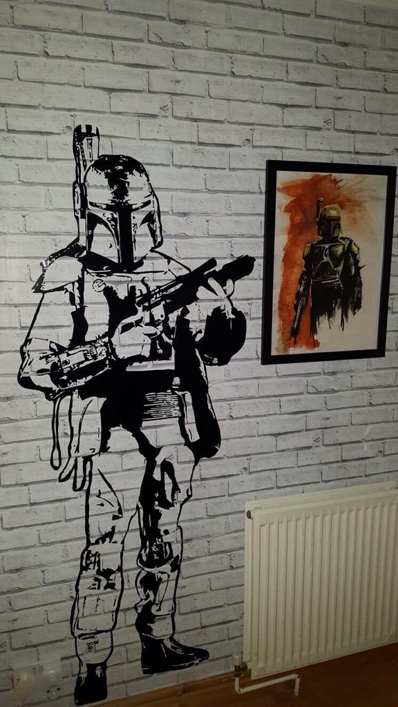 KiranArtistry's tweet image. My blokies new additions to his #mancave #decal #bobafett and print by #terrycook #firebox