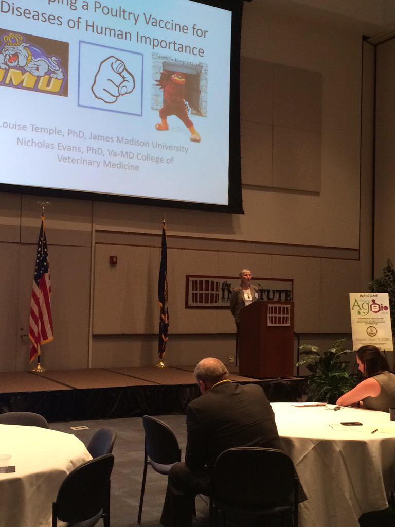 toddhaymore's tweet photo. Thx @JMU Dr. Temple for joining us at #VaAgBio @IALR @VTAgLifeSci discussing poultry vaccines of human importance http://t.co/LsSdxvz8v5