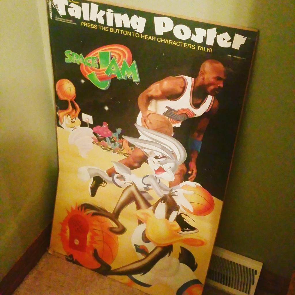 Kurly_Maine's tweet photo. @TheShoeGame check this gift from my uncle, 1996 original talking movie poster... #vintage #SPACEJAM #giftgamestrong http://t.co/Ztyq8sBbD0