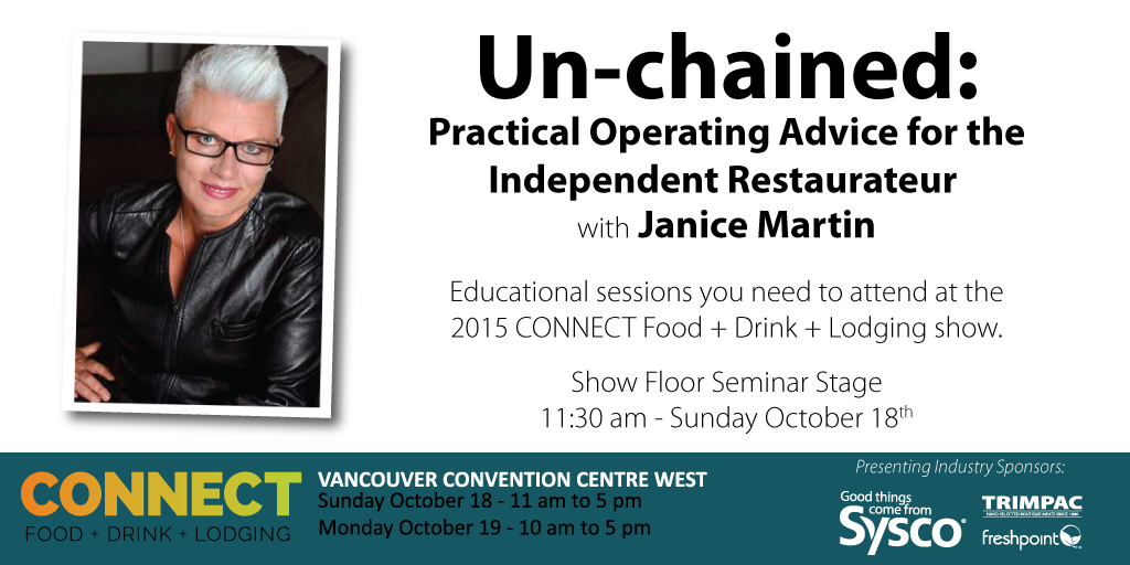 SyscoVancouver's tweet photo. Free educational seminars @ConnectShowBC @janicemagnum on Oct 18 at 11:30am, full line up: http://t.co/ybsVXOfpSE http://t.co/kMhw8uCp7j