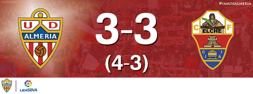 U_D_Almeria's tweet photo. Final: UD Almería 3-3 @elchecfoficial (4-3 en los penaltis)
Goles de Soriano y Cristian Herrera (2).
#vamosalmería http://t.co/SOUF0i1Vsu
