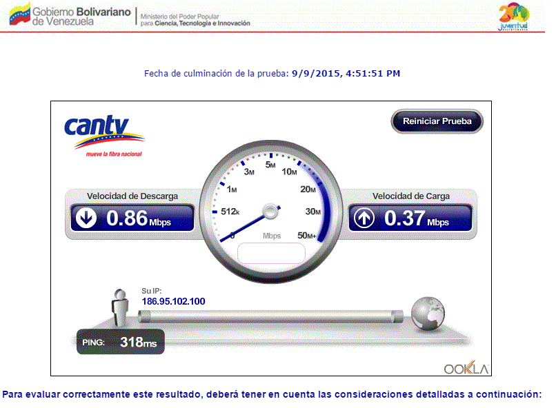 Franpv88's tweet photo. @ContactoCantv tengo contratado 3mb y mi velocidad ahora no llega ni a 1mb y los MS son muy elevados en aplicaciones http://t.co/HXAwykITxw