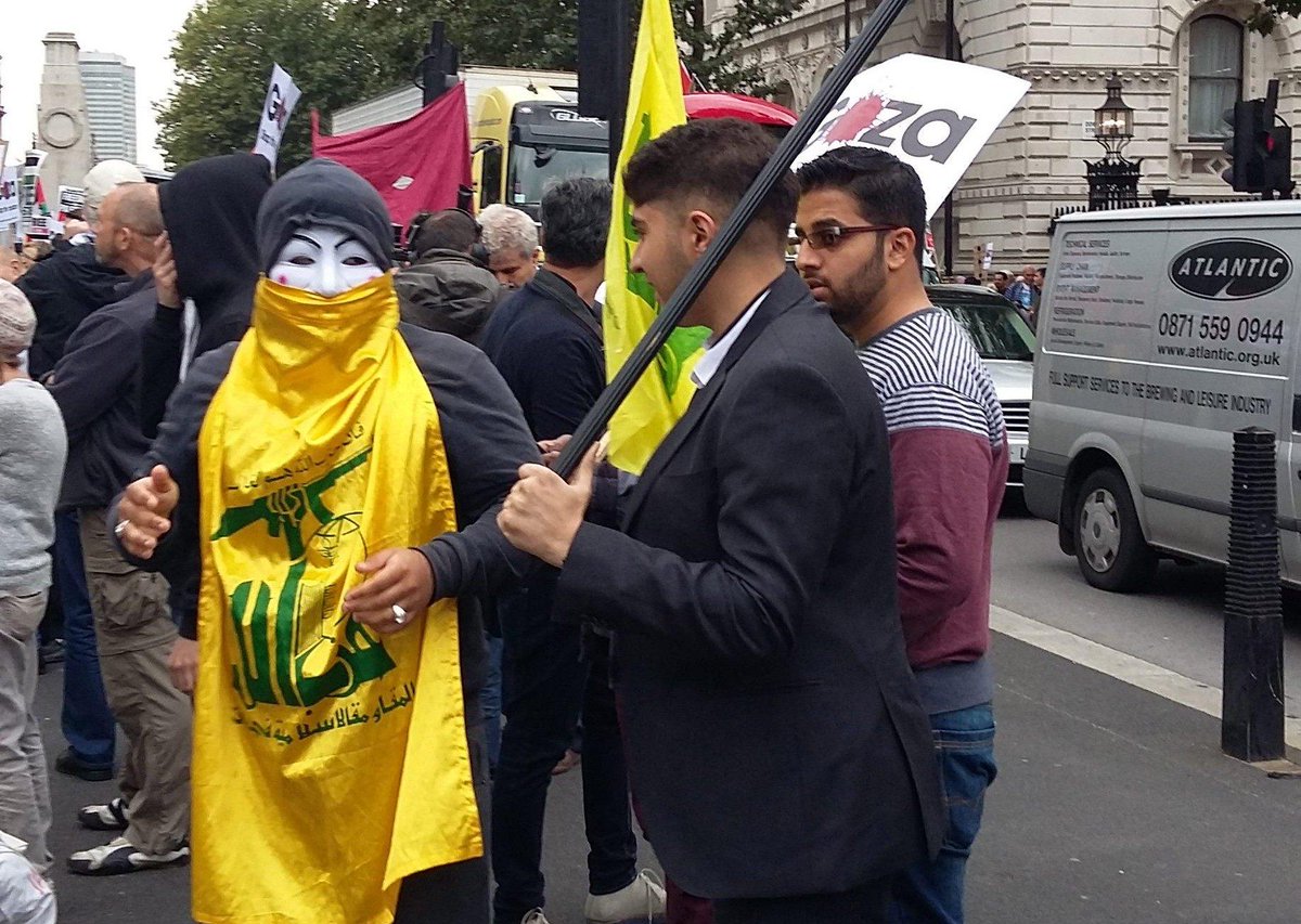 IdoDaniel's tweet image. #London, today, 10 Downing Street: #Hamas and #Hezbollah flags held by "peace activists" at "anti-Israel" demo