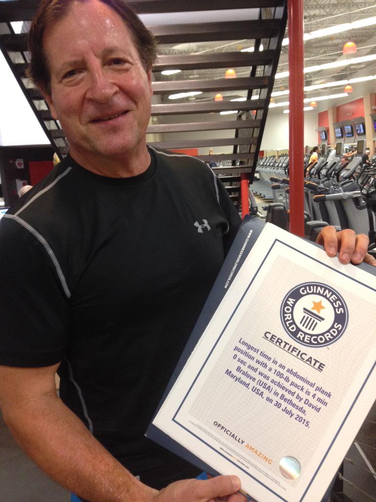 Mara Bralove on X: It's official! #Guinness Book of Records for plank with  100 lbs. go David!  / X