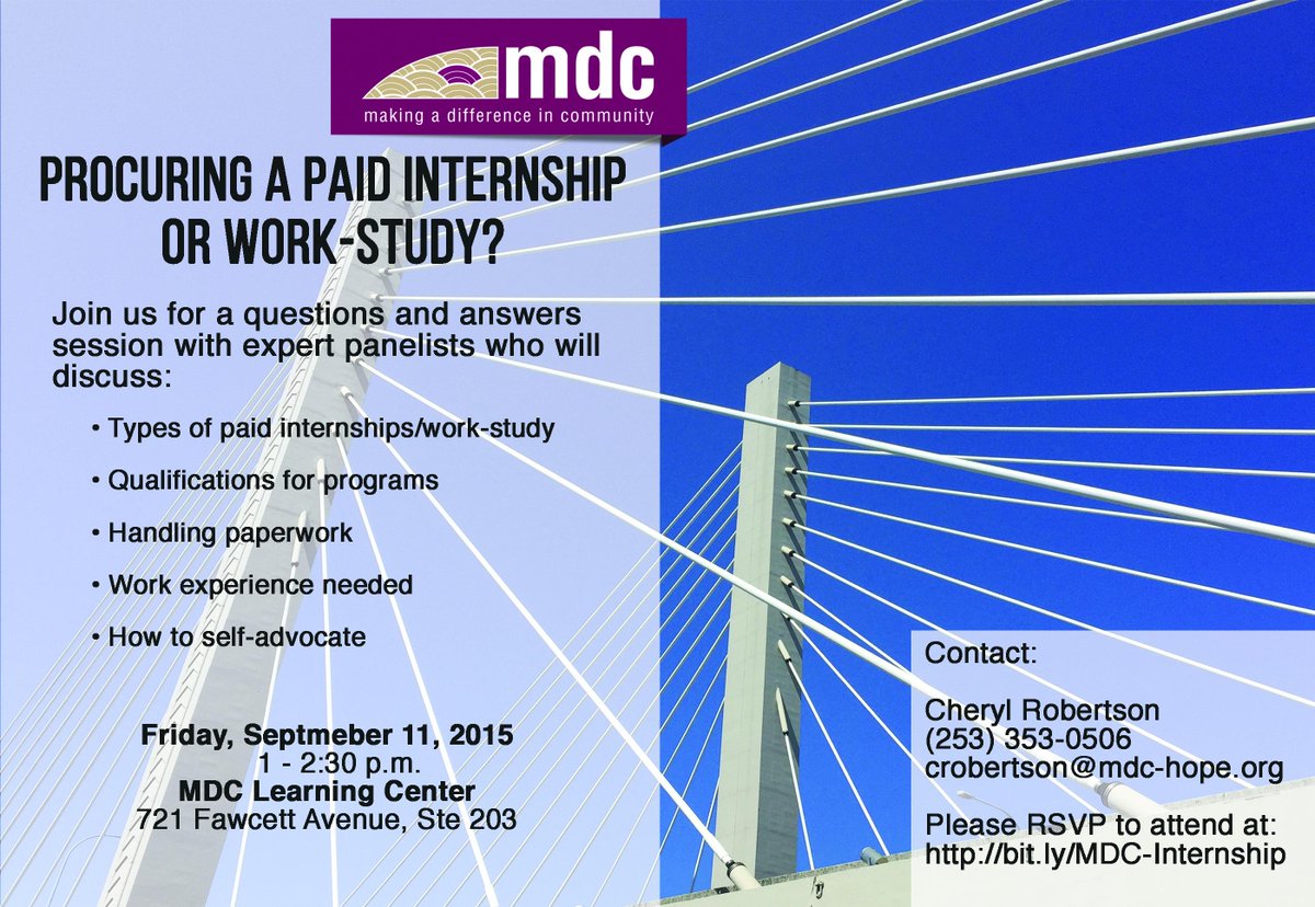 <a href="/MDC_hope/">MDC Hope</a> hosts an internship/work study workshop for college!  <a href="/univpugetsound/">Univ. of Puget Sound</a> <a href="/BatesTechnical/">Bates Tech College</a> <a href="/uwtacoma/">UW Tacoma</a> <a href="/PLUnews/">Pacific Lutheran University</a>