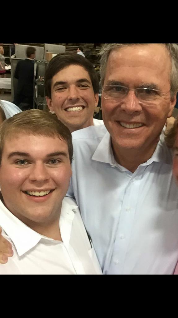UNC_KA's tweet photo. One of our new members, Luke Cullifer (far left), with presidential candidate Jeb Bush earlier today. http://t.co/koTKbYUzi7