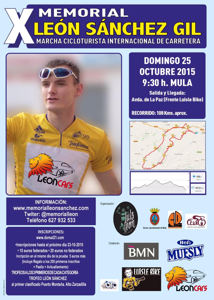 Domingo 25 de octubre 9:30 de la mañana 
X MEMORIAL LEÓN SÁNCHEZ 
inscripciones en 
dorsal21.com