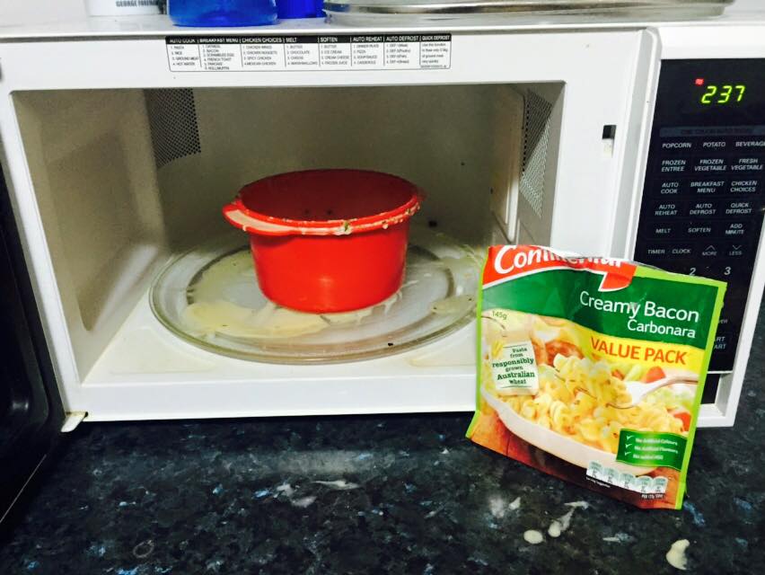 moniquehore's tweet image. Aussie blokes bravely reveal their battle with Creamy Bacon Carbonara. They will prevail. bit.ly/1Q2fWdj