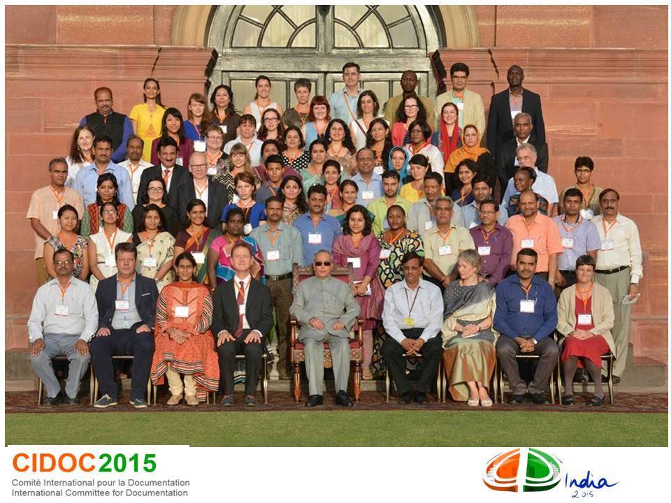 NMnewdelhi's tweet photo. The President of India,Shri Pranab Mukherjee with delegates of @Cidoc2015 at @RashtrapatiBhvn on September 08,2015. http://t.co/w9N4K81tW3