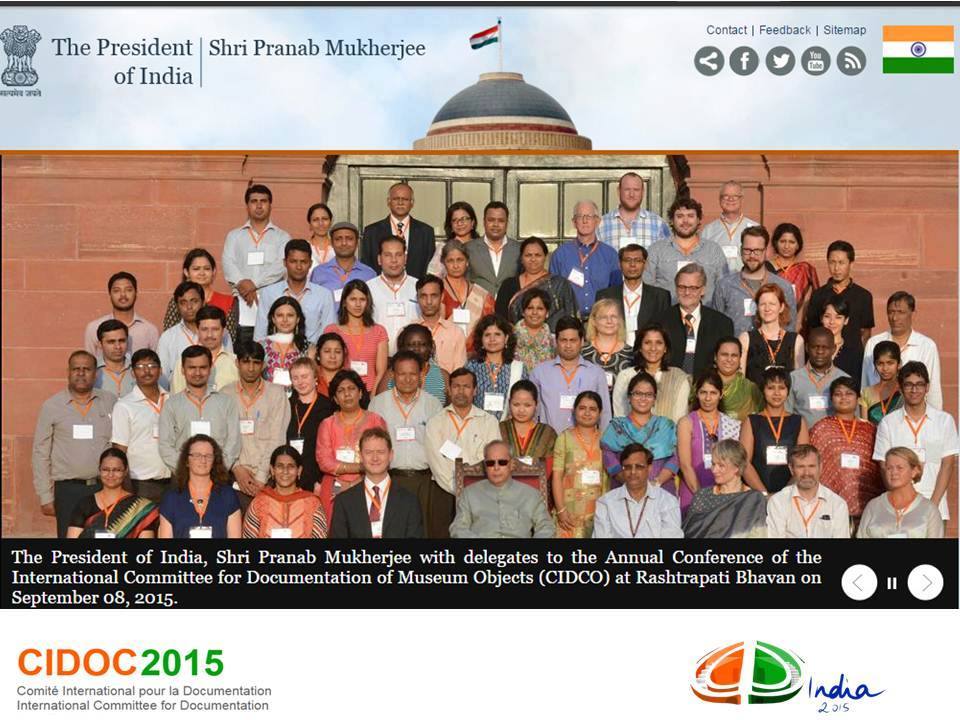 NMnewdelhi's tweet photo. The President of India,Shri Pranab Mukherjee with delegates of @Cidoc2015 at @RashtrapatiBhvn on September 08,2015. http://t.co/w9N4K81tW3