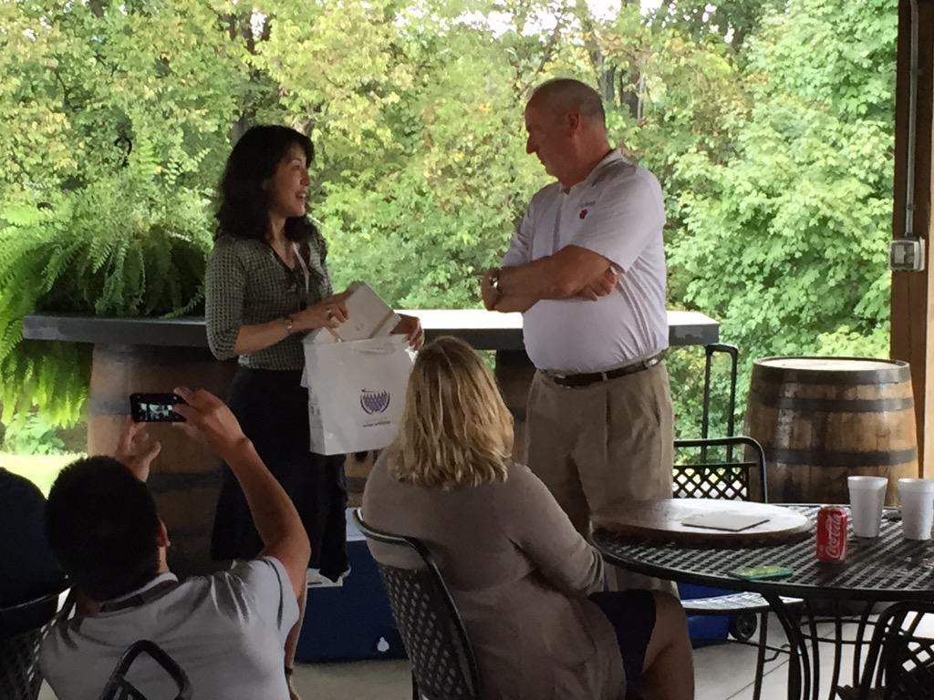 BourbonDan's tweet photo. .Jim Rutledge with our CEO, Satoko Yoshida, presenting him with retirement gifts. http://t.co/cE9rURCYJI