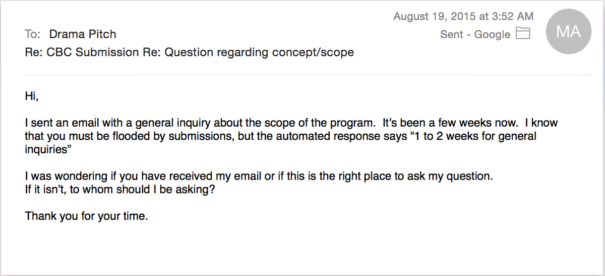 suburban_cowboy's tweet photo. @CBC I waited a week, 2, 3, 4 weeks later, I emailed #IndependentProducers again, auto-response and nothing since. http://t.co/piUKgVNqXu