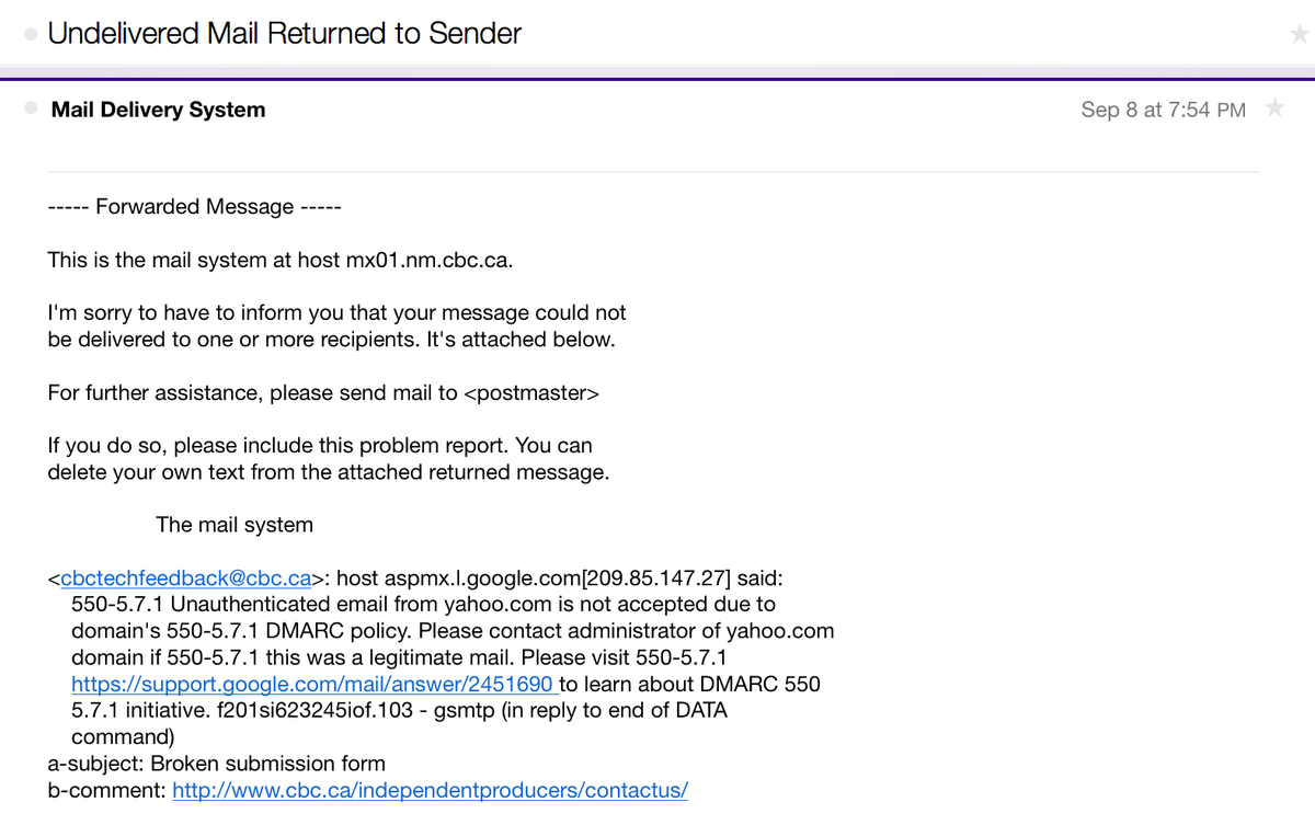 suburban_cowboy's tweet photo. @CBC I then tried to contact #CBC to report the broken form on their site, main contact form is also broken. http://t.co/0lZSqXB2ry