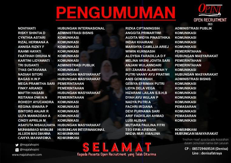 lpmopini's tweet photo. Selamat atas yg sudah lolos seleksi Open Recruitment LPM OPINI :) http://t.co/HWhJMvQXil