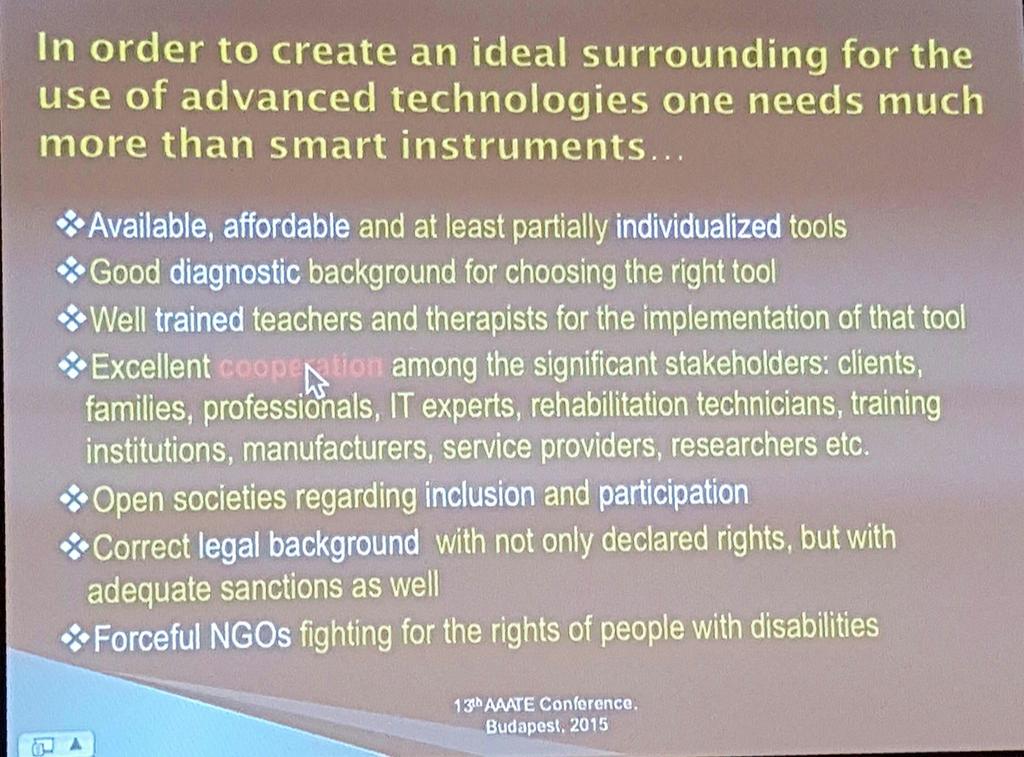 MU_MAP's tweet photo. Sophia Kalman outlines the surroundings required for the successful use of AT. #aaate15 http://t.co/mPCqYukOtP