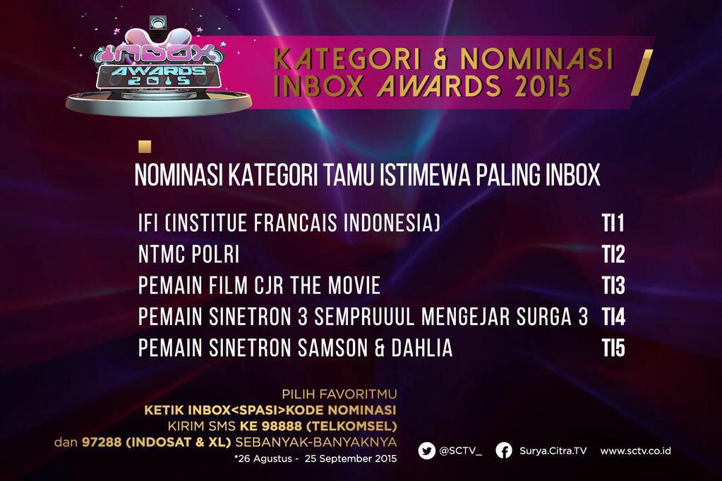 handikapratama's tweet photo. Dukung nominasi @InboxSCTV_ Awards kategori "Tamu Istimewa Paling Inbox". @SCTV_ 
Ayooo Sms yah @SamsonDahliaASP http://t.co/THbkFgfekh