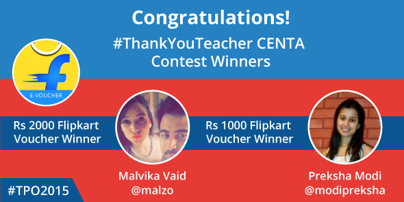 CENTA_Team's tweet photo. Congrats @malzo &amp; @modipreksha!DM us your Email Id.Get your teachers registered for #TPO2015 @ http://t.co/jp4HAsRTlB http://t.co/vP5Vd4L4D6