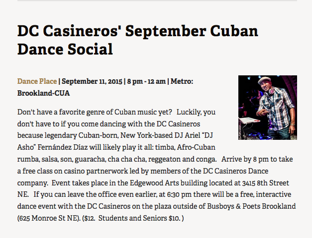 AshoProductions's tweet photo. See you tomorrow DC Casineros! This will be my very last time DJing an event there. Come and show me some L.O.V.E! http://t.co/U8sF3txUHb