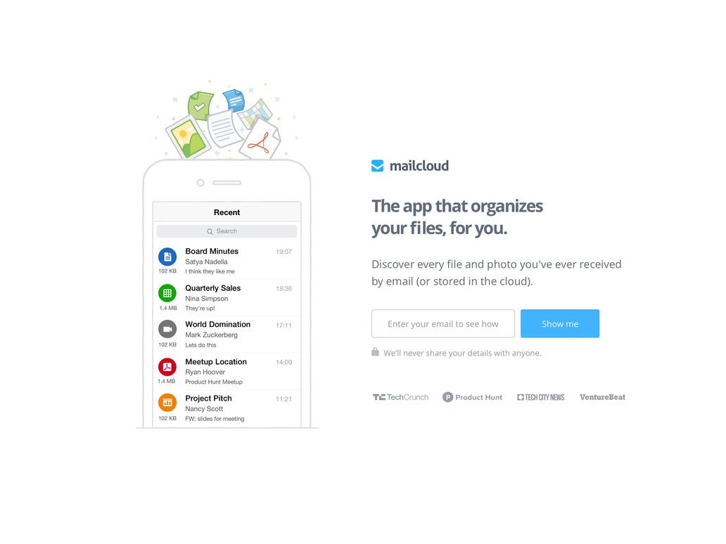 BetaList's tweet image. Mailcloud: The app that organizes your files, (for you) btl.st/1NjNgx2