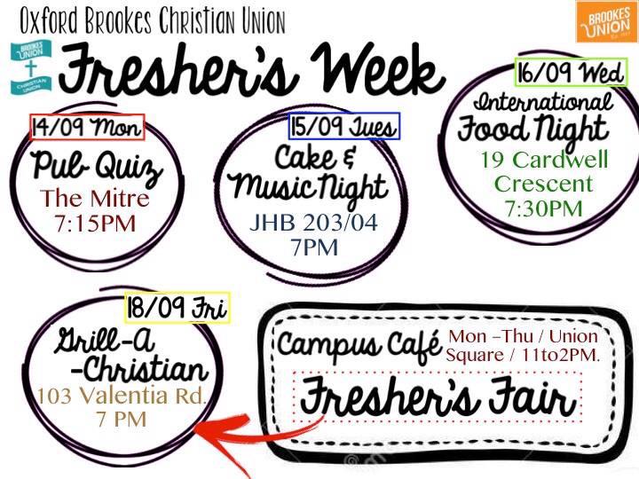 Our Freshers Week Schedule! Hoping to see y'all there xx #OxfordBrookes