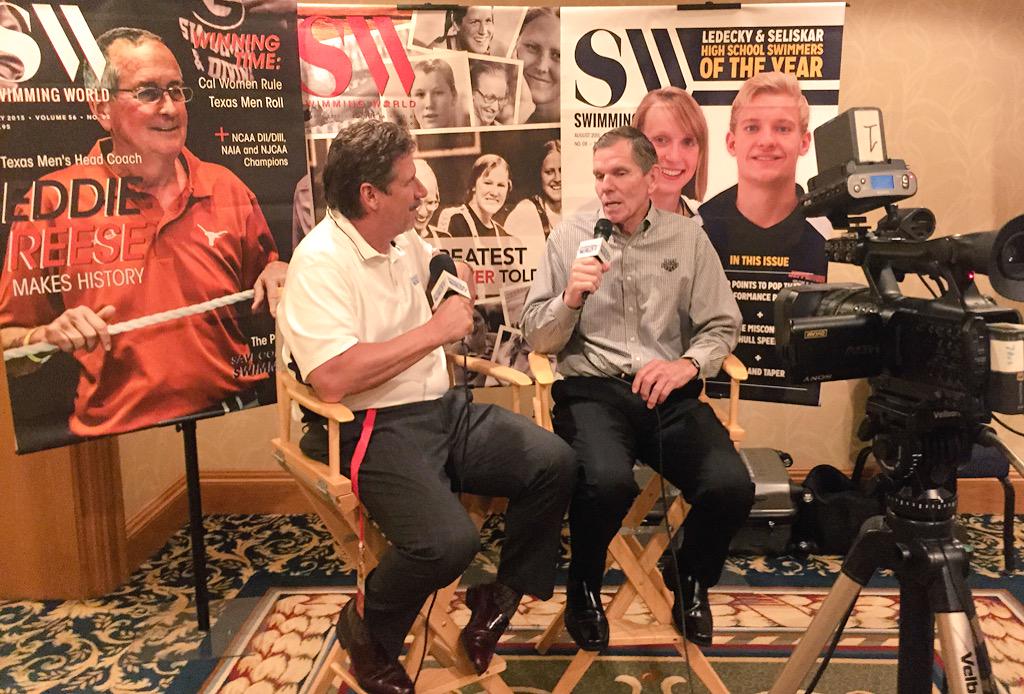 MySwimPro's tweet photo. Brent Rutemiller of @SwimmingWorld Magazine interviewing @USASwimming National Team Director Frank Busch! #ASCA2015 http://t.co/1r0wuDytgp
