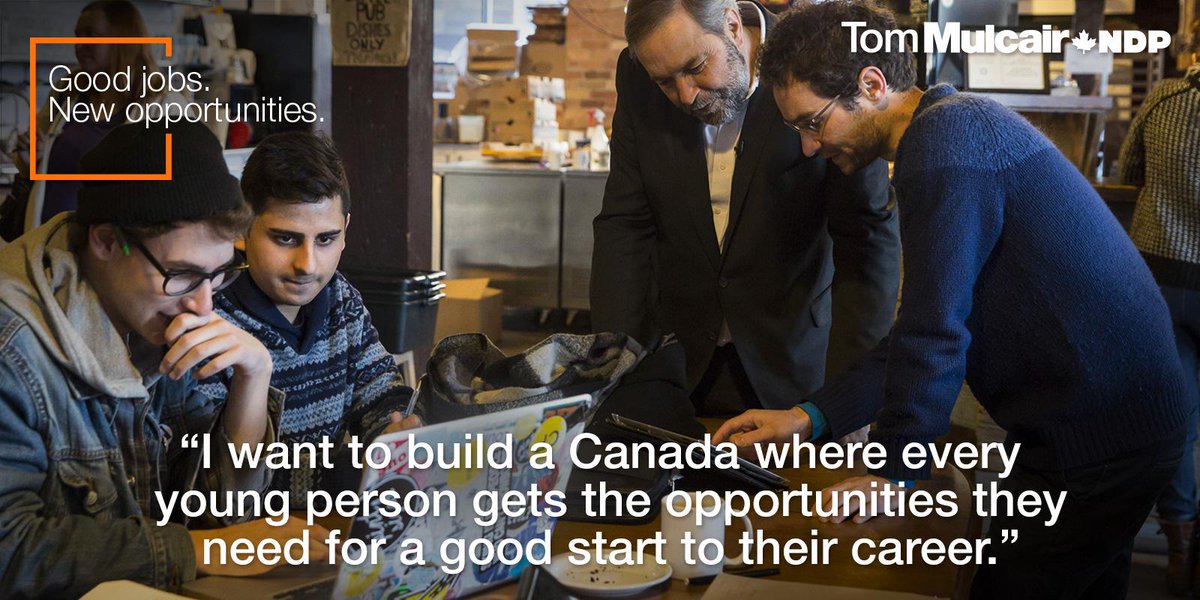 ThomasMulcair's tweet photo. The #NDP plan will create 40,000 opportunities for young Canadians. #Ready4Change #elxn42 http://t.co/cwnORv6wWi