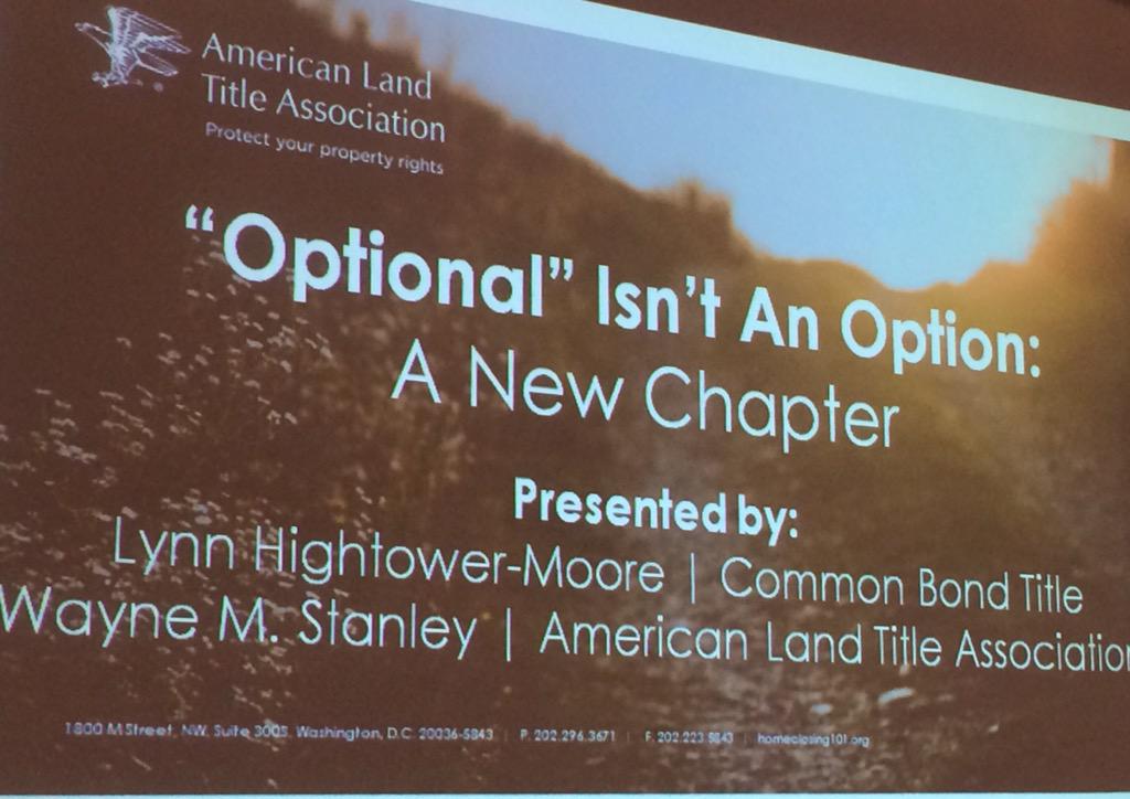 Southeast_Title's tweet photo. "Optional Isn't an Option!" #title_insurance #ALTAhop proud of our agent Lynn Hightower-Moore @commonbondtitle http://t.co/O055C9Bt39