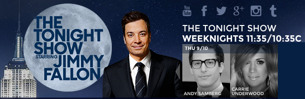FallonTonight's tweet photo. TONIGHT: @AndySamberg and @CarrieUnderwood will be here! #FallonTonight http://t.co/mWDqVC4RrJ
