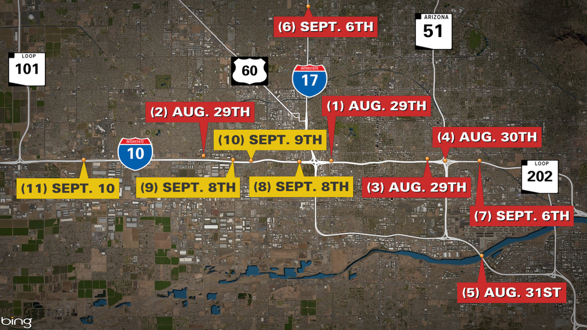 FOX10Phoenix's tweet image. UPDATE: For a timeline &amp;amp; locations of all of the possible #i10shootings: fox10phoenix.com/arizona-news/1…