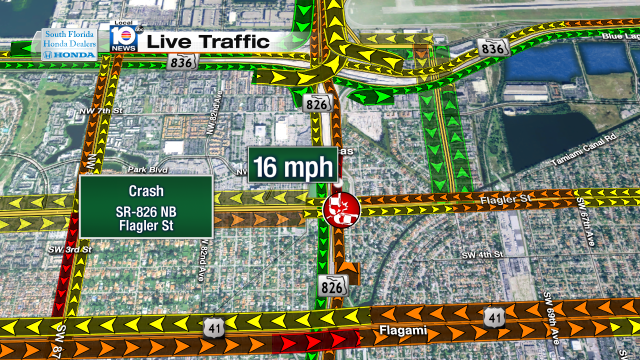 Crash on SR-826 NB at Flagler St. Speeds at 16mph #traffic #miami @JeniseFernandez http://t.co/23axq0eNHx
