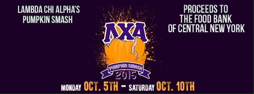 lambdachi_cuse's tweet image. Lambda Chi Alpha presents Pumpkin Smash Oct. 5 - Oct. 10. All proceeds go to the Food Bank of Central New York
