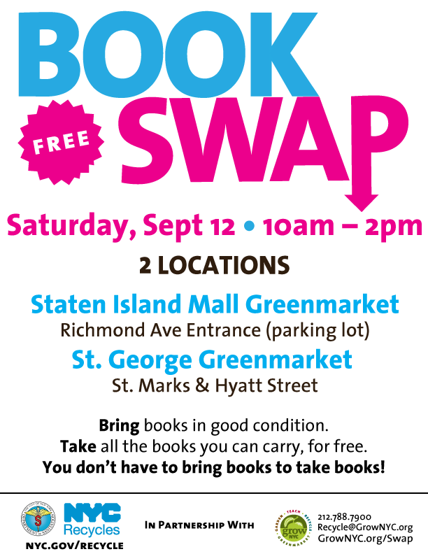 GrowNYC's tweet photo. Two #StatenIsland Greenmarket Book Swaps this weekend. (One is two blocks from the ferry) http://t.co/uvEZrgiUyB http://t.co/0fYMyX7iw4
