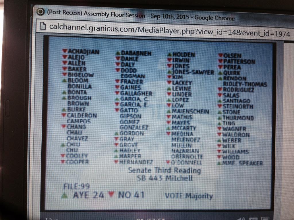 lynnelyman's tweet image. We lost #SB443 too many electeds scared by cop lobby So much for due process under law. TY @HollyJMitchell for effort