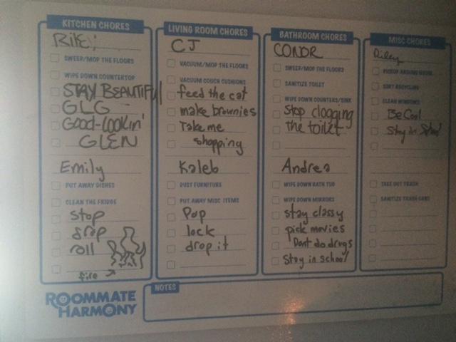 roommate harmony on twitter chore chart being used creatively